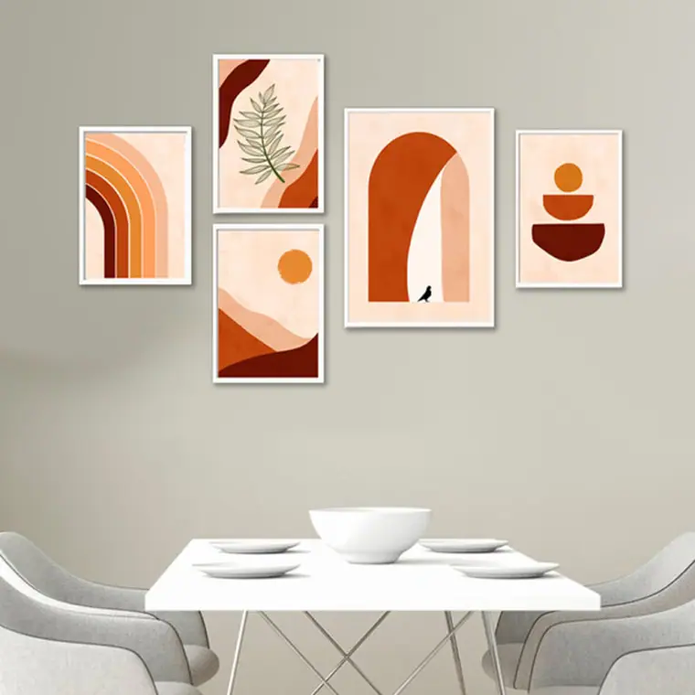 Set de cinco cuadros boho en tonos terracota
