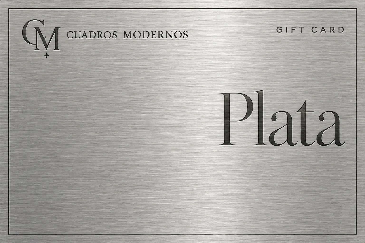 Gift card Plata, en metal plateado cepillado con letras grabadas