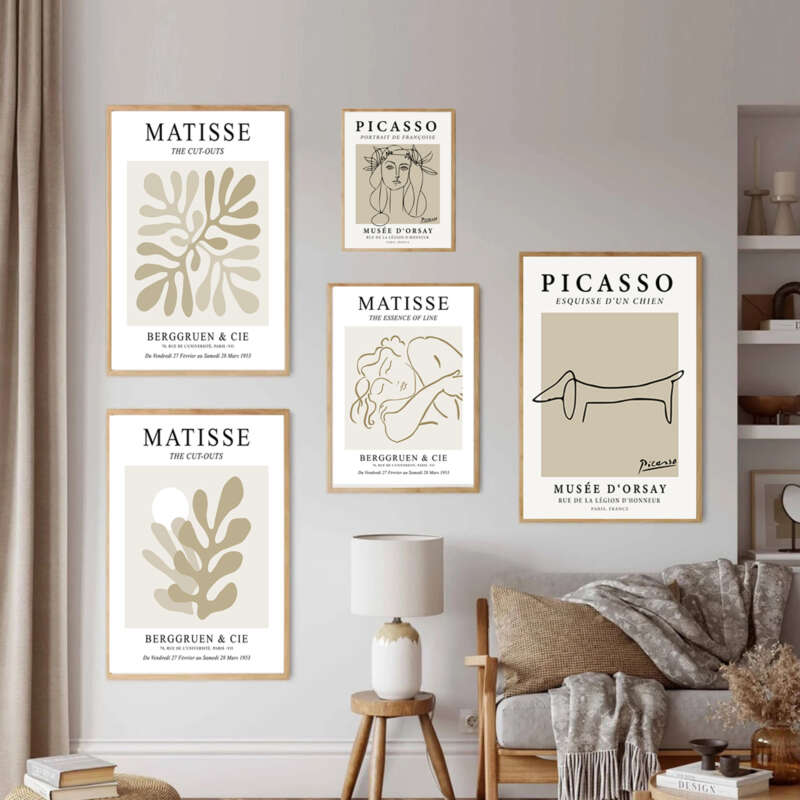 Set de 6 cuadros de Matisse y Picasso en un ambiente