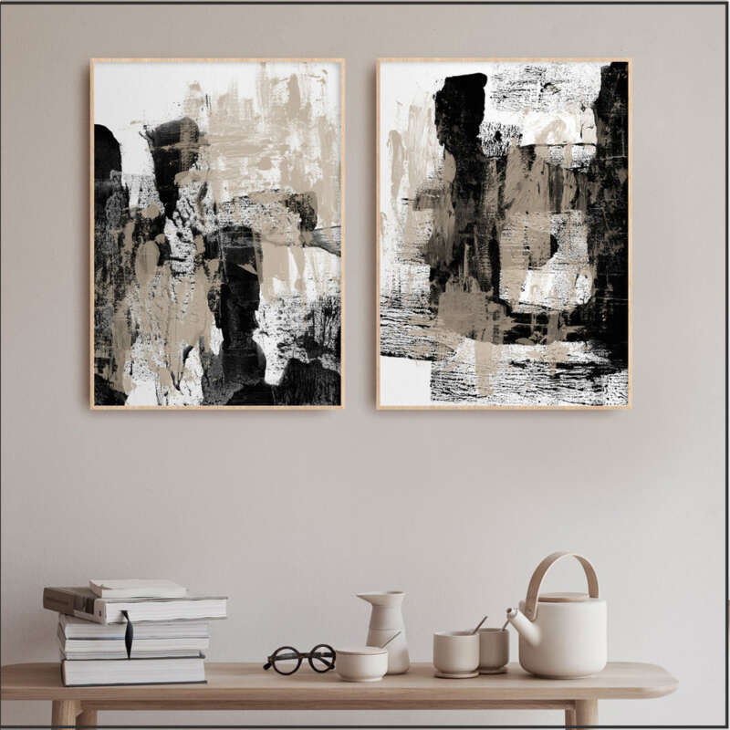 Set de 2 cuadros abstractos en un ambiente
