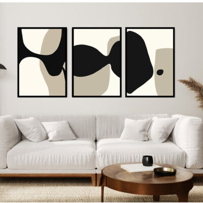 3 cuadros abstractos en tonos neutros