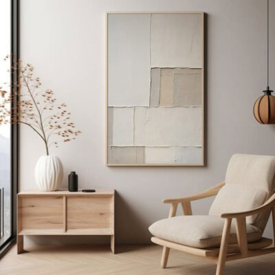 Cuadro abstracto en color beige, impreso en lienzo