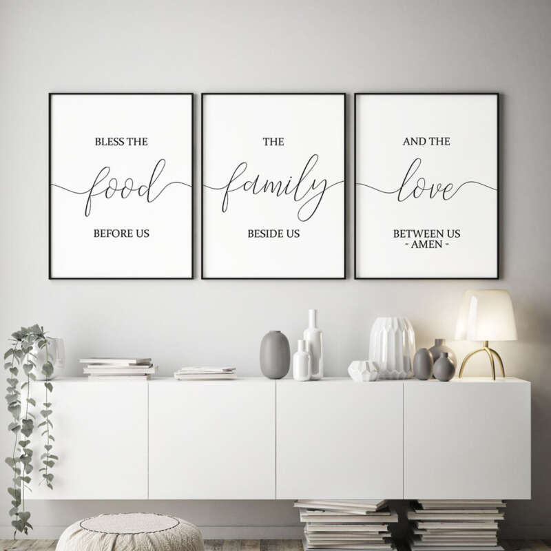Set de 3 cuadros para baño y cocina en un ambiente