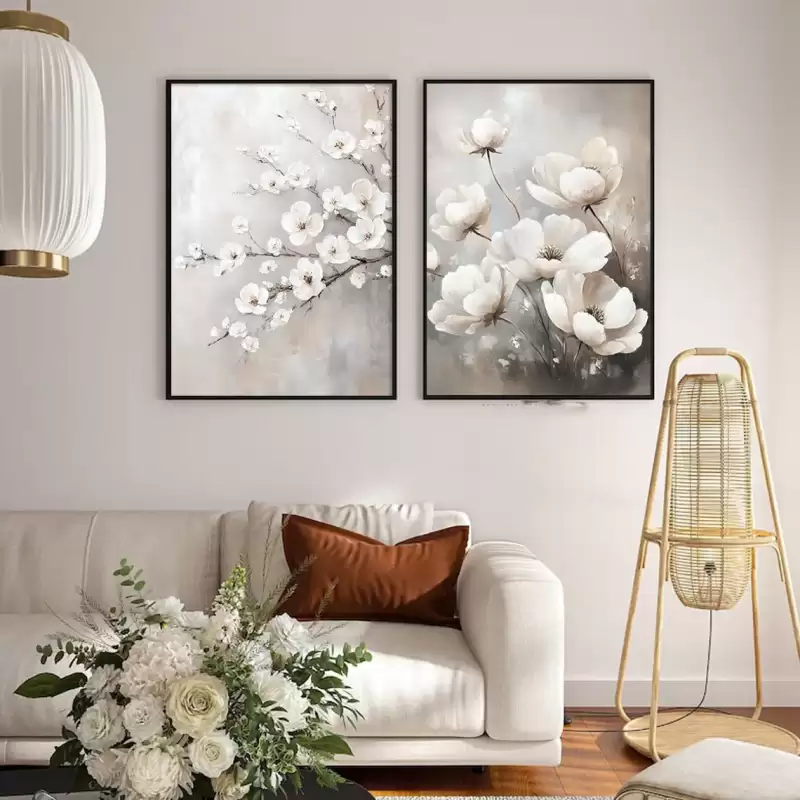 Set de 2 cuadros con flores en un ambiente