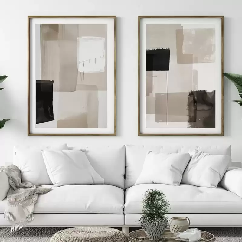 Set de 2 cuadros abstractos en un ambiente