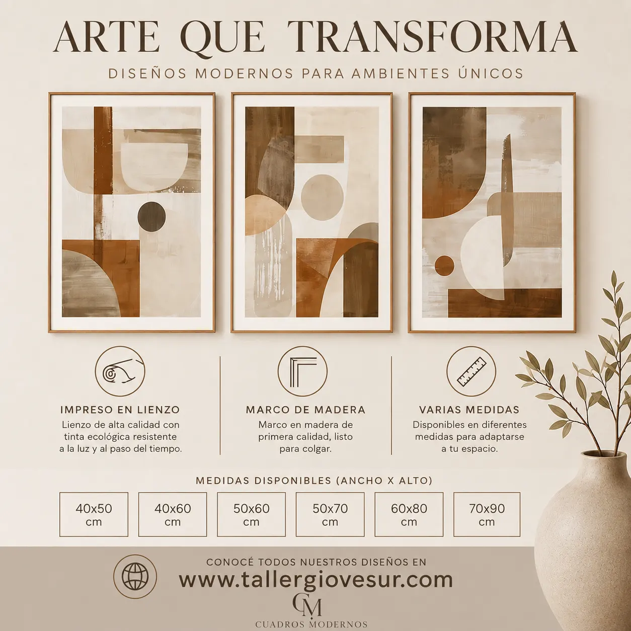 Set de 3 Cuadros Decorativos Abstractos en Lienzo | AB247 - Imagen 6