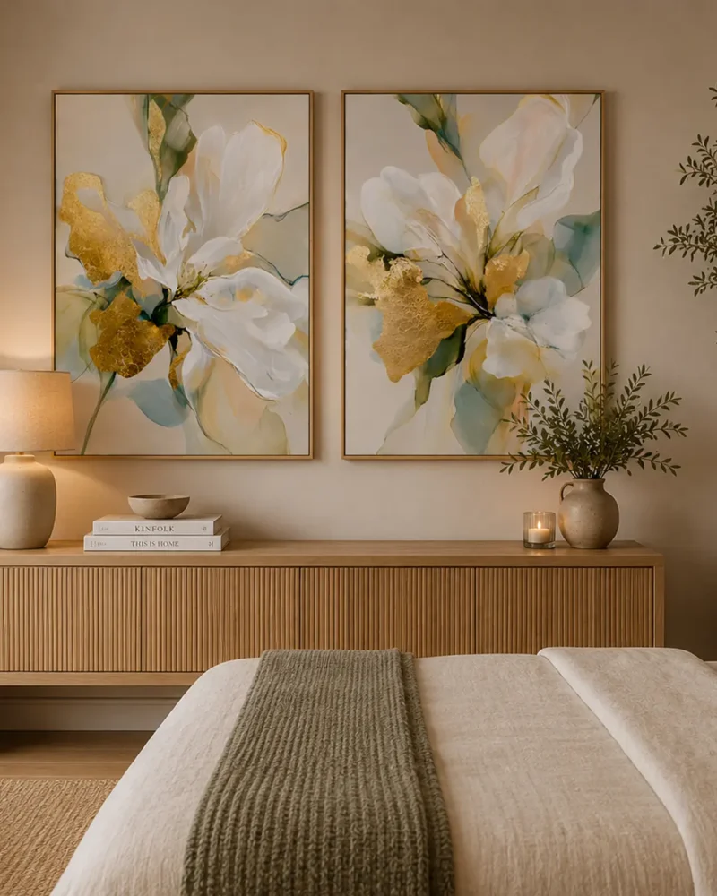 Set de 2 cuadros con flores en un ambiente